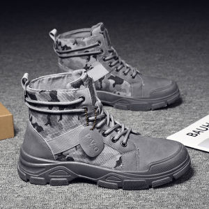 Labor Protection Work Mens Shoes Winter Fleece-lined Heattech Construction Site Work Cotton Shoes Outdoor Camouflage Canvas Workwear Martin Boots Men