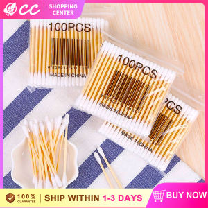 【 100pcs 】 Double Sided Multifunctional Wooden Handle Cotton Swab Makeup Cotton Accessory Swab Cleaner