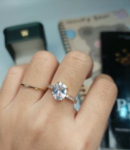 Xp.id - Cincin Rhodium Wanita Solitaire Simple Diamond Elegant Mewah