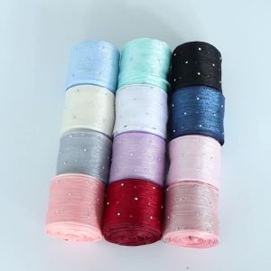 5Yards 4cm Pleated Diamond Mesh Organza Ribbon For DIY Wedding Christmas Party Craft Clothing Flower Gifts Wrapping Decoration