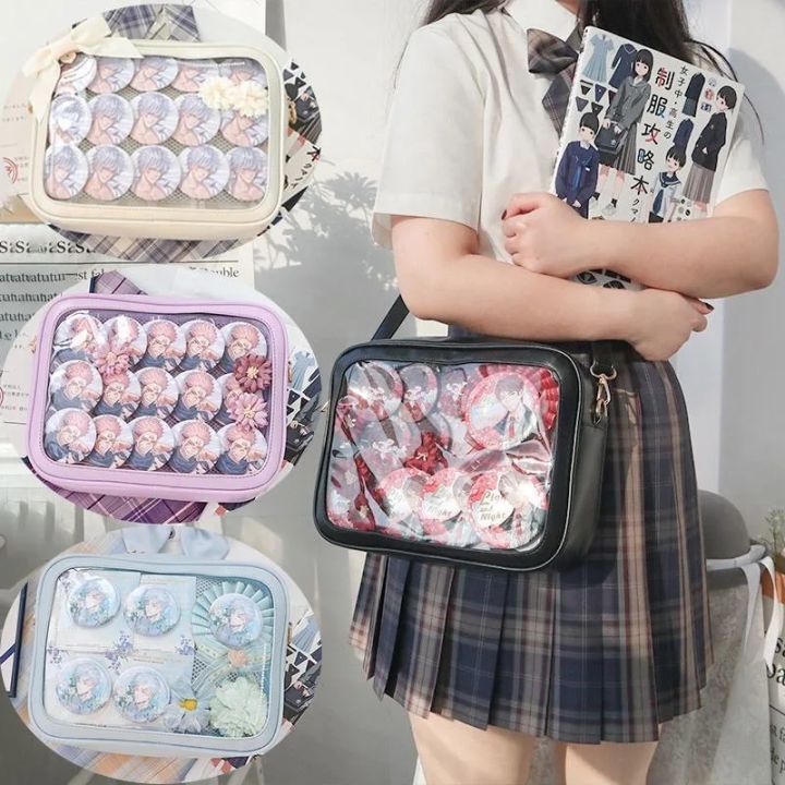 Japanese High School Girls Crossbody Bags PU JK Handbags Transparent