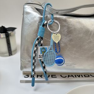 Alloy Heart-Shaped Tennis Set Keychain With Double-Strand Hanging Rope Bag Hanger Pendant For Mobile Phone Gift Pendant
