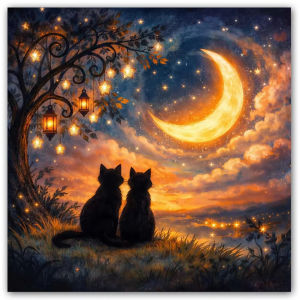 BILIBILI | 500/1024PCS Jigsaw Puzzle Beautiful Black Cat Under Moon And Lantern For Adults Perfect For Quiet Evening Activity