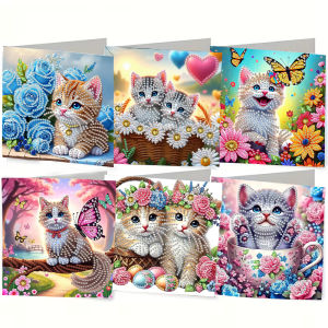 other | 6-Piece/Set DIY Diamond Painting Kit Birthday Card Kit Unique Animal and Cat Pattern Design Rhinestone Diamond Painting Art Mo