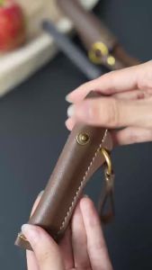 Portable Mini Fruit Knife Outdoor Foldable Pocket Knives for Fishing Camping Hand Tools with Leather Case