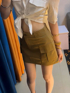 MANMI | Retro Utility Skirt High Waist Slimming Beige