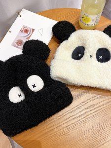 Childrens Panda Hat Autumn and Winter Boys and Girls 2024 New Knitted Hat Kids Baby Warm Wind-Proof Cap