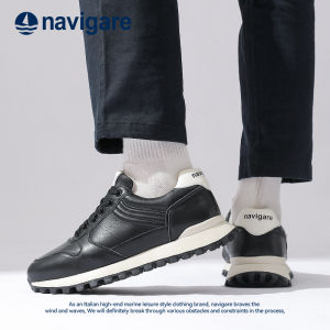 Navigare Mens Casual Shoes Comfortable Leather Mens Footwear Fall Winter New Style Sailing Boat Design Sporty Thick Bottom