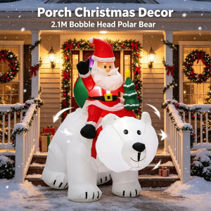 Christmas Inflatable Decoration 2.1M Santa Riding Polar Bear With LED Lights Suitable Indoor Outdoor Courtyard Lawn Decoration