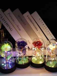Rose Light Beautiful Realistic Looking Night Light Wedding Party Decor Artificial Rose Glass Eternal Flower Party Supplies LED Simulation Flower Valentines Day
