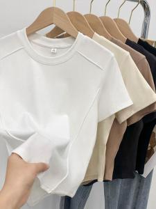 Slim Fit round Neck Short Sleeve T-Shirt Womens Casual Style Summer New Fashion Youthful Fishbone Short Length Shirt