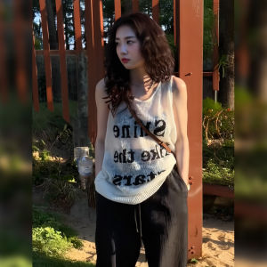 BINKAFENNY | White See-through Letter Knitted Strap Vest Women Summer New Style Versatile Hot Girl Sleeveless Mini Top Commute Style Slim Fit