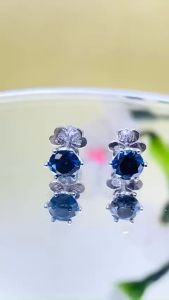 Bông tai bạc xi bạch kim Moissanite Mỹ 58 giác cắt màu Blue từ 4mm- 6.3mm Khuyên tai đính Kim cương nhân tạo Moissanite kiểm định GRA - KIM LỘC PHÁT