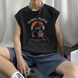 Loose Fit Pure Cotton Oversized Vest Mens Summer Casual Sleeveless T-Shirt Breathable Absorbent Straight Hem round Neck