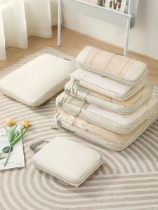 Set of 5 Compression Travel Organizer Bag Portable Travel Storage Bag Large Capacity Packing Cubes Bags Travel Organizer Bag Luggage Expansion Bag 2 Way Zipper Travel Clothes Storage Bag