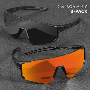 CRIXALIS 2PCS Outdoor Sports Cycling Sunglasses for Men Women Fashion Trendy Mirror Sun Glasses Male Oversized Goggles UV400