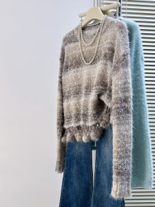 QINGNAER | Youthful Vintage Soft Ombre Color Blocked Sweater