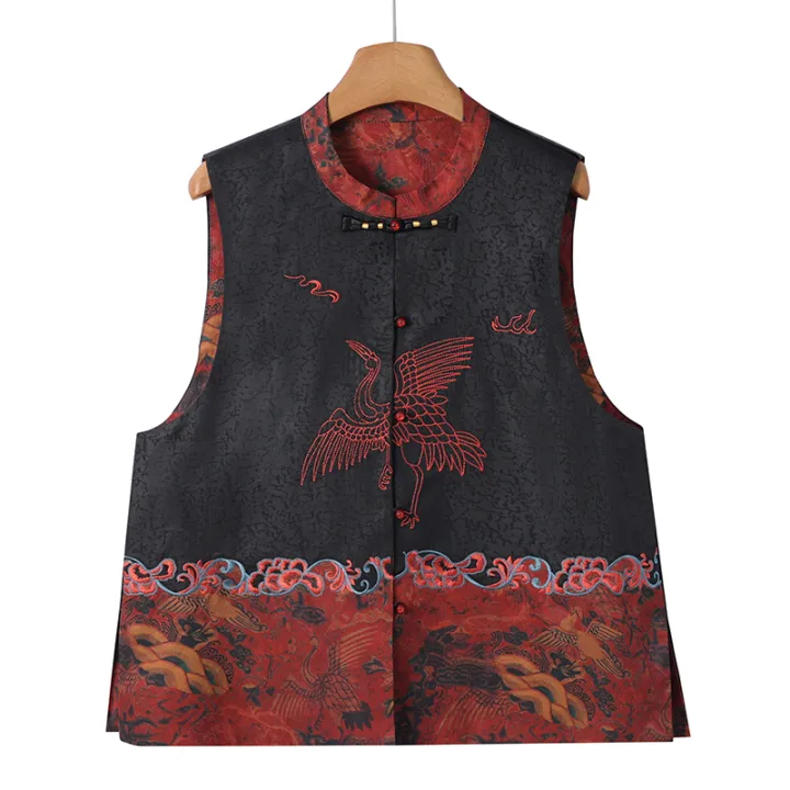 Elegant Embroidered Chinese Style Vest New Fashion Mommy Clothes Spring Autumn Outerwear for Elderly Women Grandmother