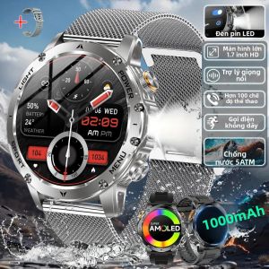 Đồng Hồ Thông Minh Quân Sự 2025 Dành Cho Nam Pin 1000mAh Màn Hình AMOLED HD 1.7 Inch Chống Nước 10ATM Gọi Bluetooth Theo Dõi Thể Thao Ngoài Trời