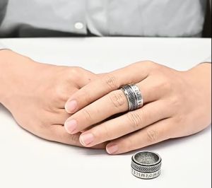 Kemstone Mens Rotatable Rings Viking Script Celtic Knot Stainless Steel Domineering Ring Jewelry