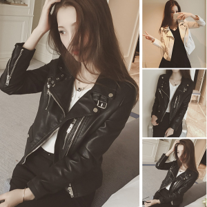 Fashionable Short PU Leather Jacket High Waist Black Womens Spring Autumn Casual Motorcycle Clothes Zipper Style Slim Fit