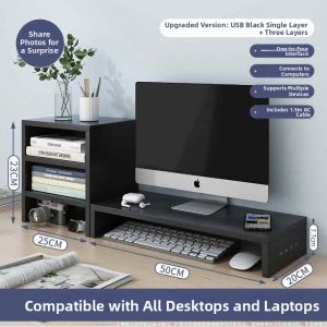 TENGYAGAO | USB Monitor Risers Desk Organizer