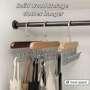 2PCS Wooden Hanging Clothes Rack with Multiple Hooks for Underwear Bras Vests Space-Saving Durable Storage Rack Wardrobe Hangers