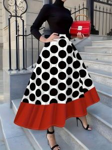Printed Design Four season black and white polka dot red border minimalist style skirt