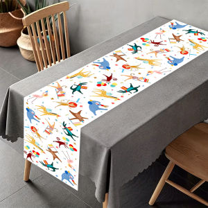 Animal Party Table Runner Circus Themed Polyester Party Tablecloth For Birthday Party Decor Kindergarten Back to School Supplies