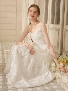 XIANGYING | Vacation Style V-Neck Halter Dress White