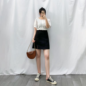 High Waist A-Line Mini Skirt for Pear Shaped Body Slimming Split Half Body Skirt Large Size Short Skirt Summer New Style