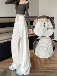 High Waist Wide Leg Denim Jeans Women Summer New Design Sensation Straight Floor-Length Pants Apricot Color Loose Fit Cotton