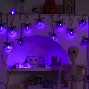10LED Halloween Spider String Lights 59.06in Battery Operated Purple Warm White Fairy Lights for Haunted House Party Room Decor