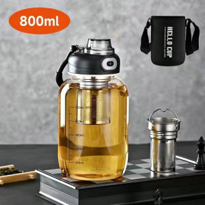 Glass Tea Tumbler with Infuser -  Large Glass Water Bottle with Sleeve & Lock Lid Reusable Sports Water Bottle for Gym Home