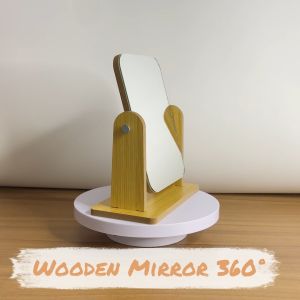 VSPH Wooden Mirror 360 Degree Portable Adjustable Table Desk Mirror Bathroom Living Room Shave Makeup Mirror