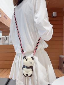 Pink Lanyard Silicone Phone Case for  15Promax 14NewModel 13Pro Cute Panda Backdrop Crossbody Strap Protective Shell