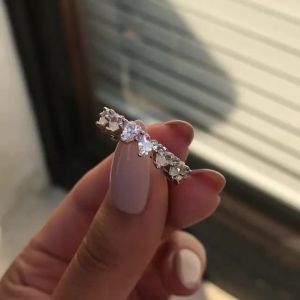 Luxury Pack Pink Silver Color Aesthetic Wedding Band Eternity Ring for Women Gift Finger Lots Jewelry R4578b