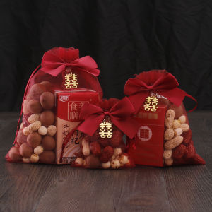 Wedding Exclusive Red Drawstring Candy Bags Wedding Celebration Sweet Sugar Packaging Silk Bags Chinese Style Wedding Supplies