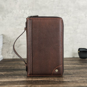 CONTACTS Men Genuine Leather Clutch Wallets Retro Long Zipper Clutch Bags Phone Pocket Card Holders Passport Cover AirTag Wallets