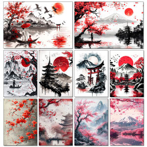 5D Diamond Painting Japanese Landscape Ink Painting Full Diamond Mosaic Rhinestone Embroidery Sakura Art Cross Stitch Home Decor