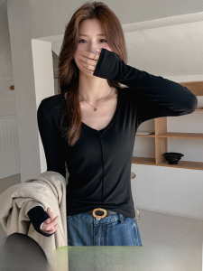 MiiOW | Áo thun dài tay thời trang nữ dáng ôm mùa thu MiiOW Áo thun cổ chữ V màu trơn thoải mái thoáng khí cho nữ sinh viên thường ngày du lịch