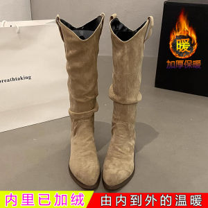 Giày Bốt Cao Đến Đầu Gối Màu Nâu Cổ Điển Cho Nữ Mùa Thu Đông Mũi Nhọn Phong Cách Tây Ban Nha Thời Trang Đế Cao Gót PU