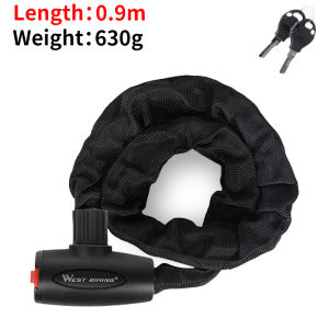 WEST BIKING High Security Bicycle Chain Lock Portable Anti-theft MTB Mountain Bike Lock With 2 Keys For Scooter Electric Bike