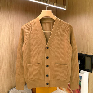 Áo Len Cardigan Dày Màu Trơn Cổ Chữ V Thời Trang Mùa Đông Cho Nam Áo Khoác Ngoài Thường Ngày Áo Len Dệt Kim Cổ Chữ V