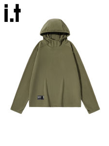 izzue | Hooded High Neck Long Sleeve T-shirt Plain Top Autumn Wear