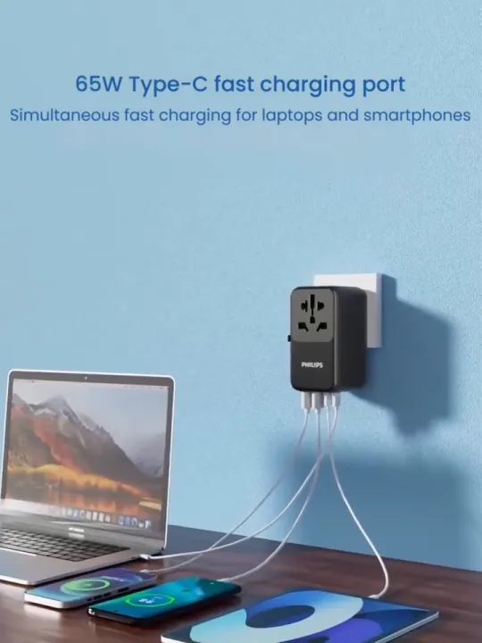 PHILIPS Travel Adapter Plug SPB1008 (65W GaN) Global Adapter Universal Adapter Plug Converter