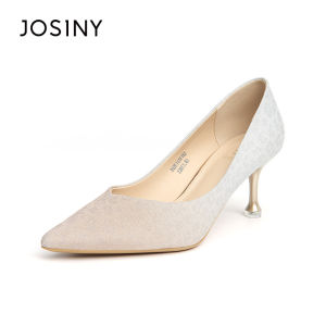 รองเท้าแต่งงานสีแดง รองเท้าส้นสูง รองเท้าแตะหนัง PU สำหรับผู้หญิง ทรงหัวแหลม หัวเข็มขัด วัสดุด้านใน PU