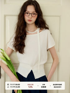 London Rain Neck Hanging Sash One-Shoulder Single Button Waist Inward Cardigan Short Knitted Top 3 Colors Commute Style Slim Fit