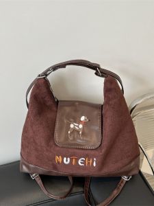 กระเป๋าสะพายไหล่แบบลำลองความจุขนาดใหญ่สำหรับผู้หญิง 2024 กระเป๋าถือสะพายข้างทรงสี่เหลี่ยมด้านเท่าสไตล์วิทยาลัย กระเป๋าถือ PU ลายสีพื้น