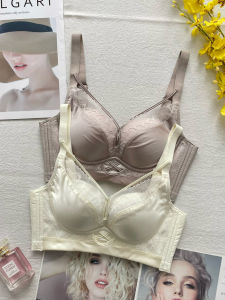 Gufy Luxurious Satin Bra Wireless Gathered Underwear Womens Medium Thick Cup Anti-Sagging Side Fatigue Reduction Vest